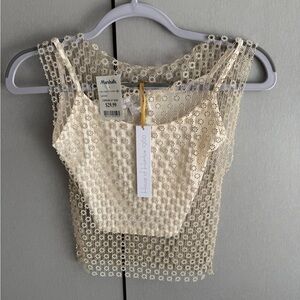 House of Harlow 1960 Beige Embellished Crop Top